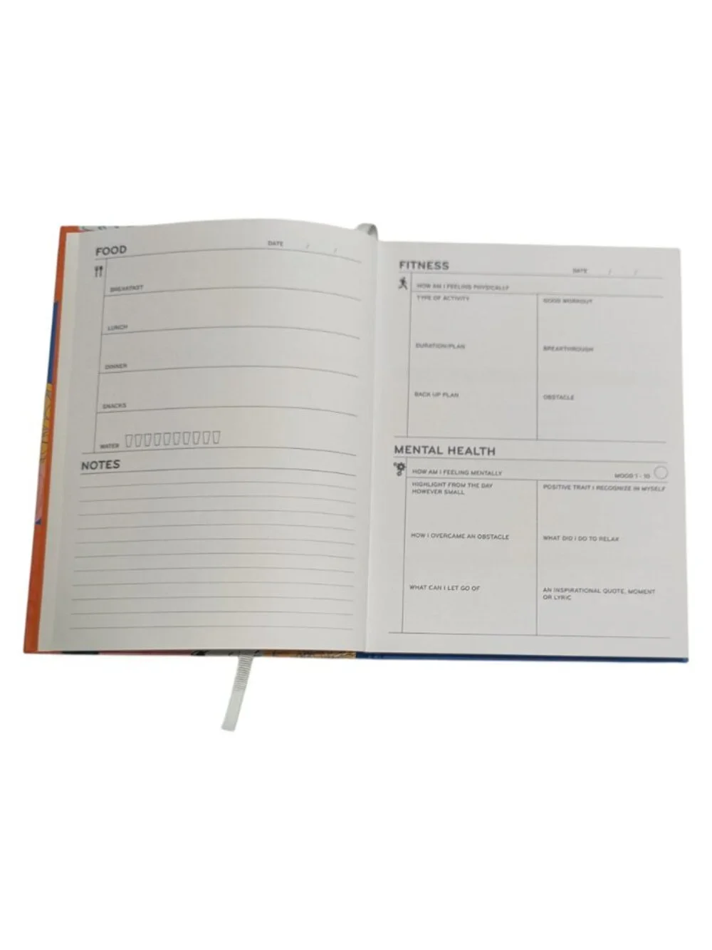 Prompted Daily Journal for Food, Fitness, Mental Health, Goals, and Gratitude